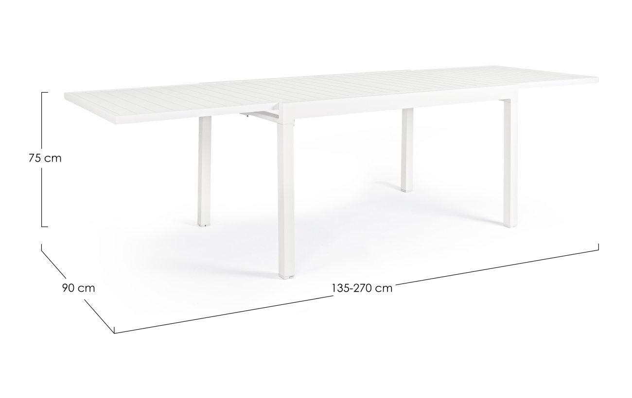 Gartenesstisch Pelagius 135-270x90 cm, Weiß