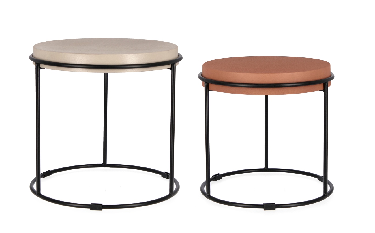 Beistelltisch Ketaki 2er-Set aus Metall, Beige/Hellbraun