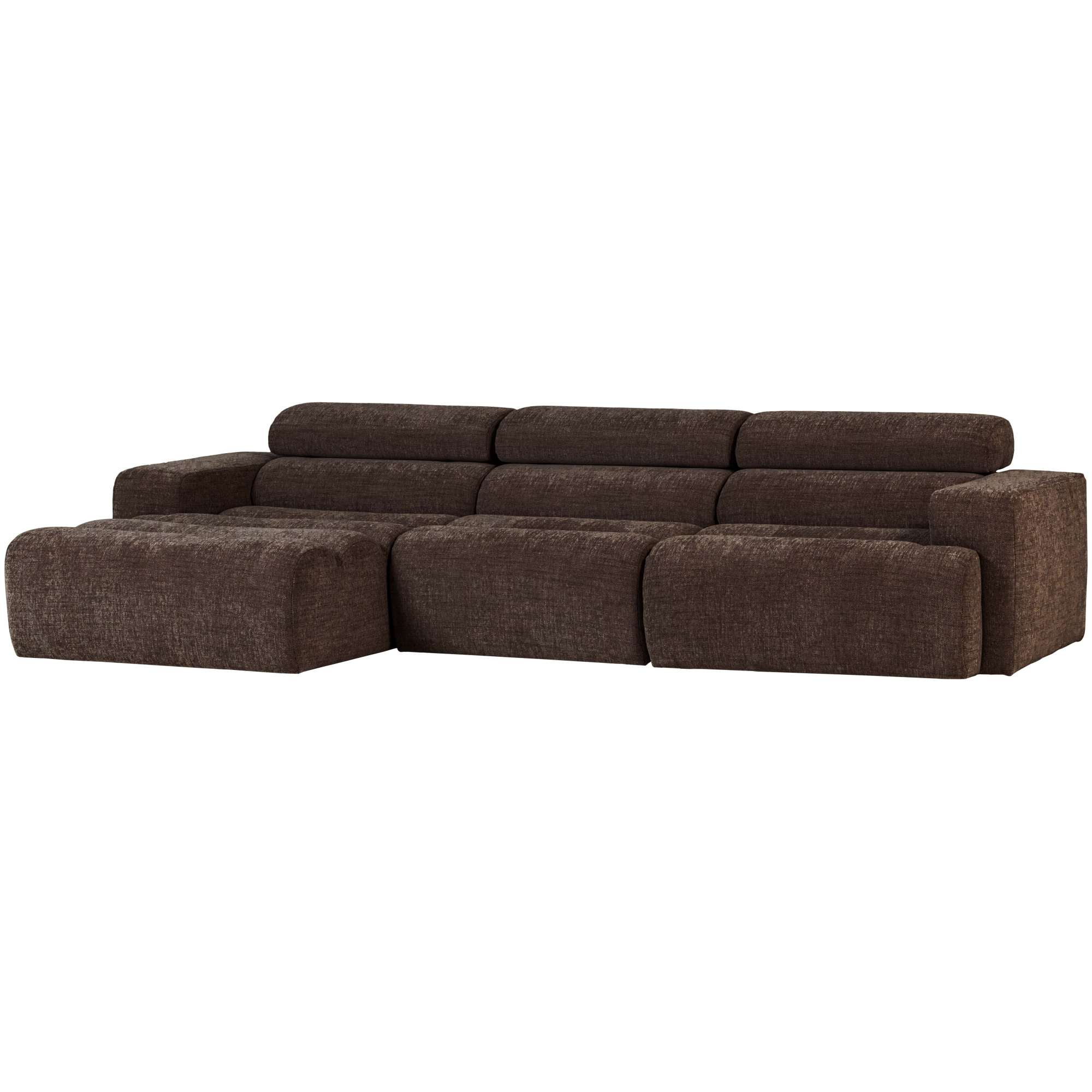Ecksofa Novi Melange Dunkelbraun - Chaiselongue mit verstellbarer Nackenstütze, Links