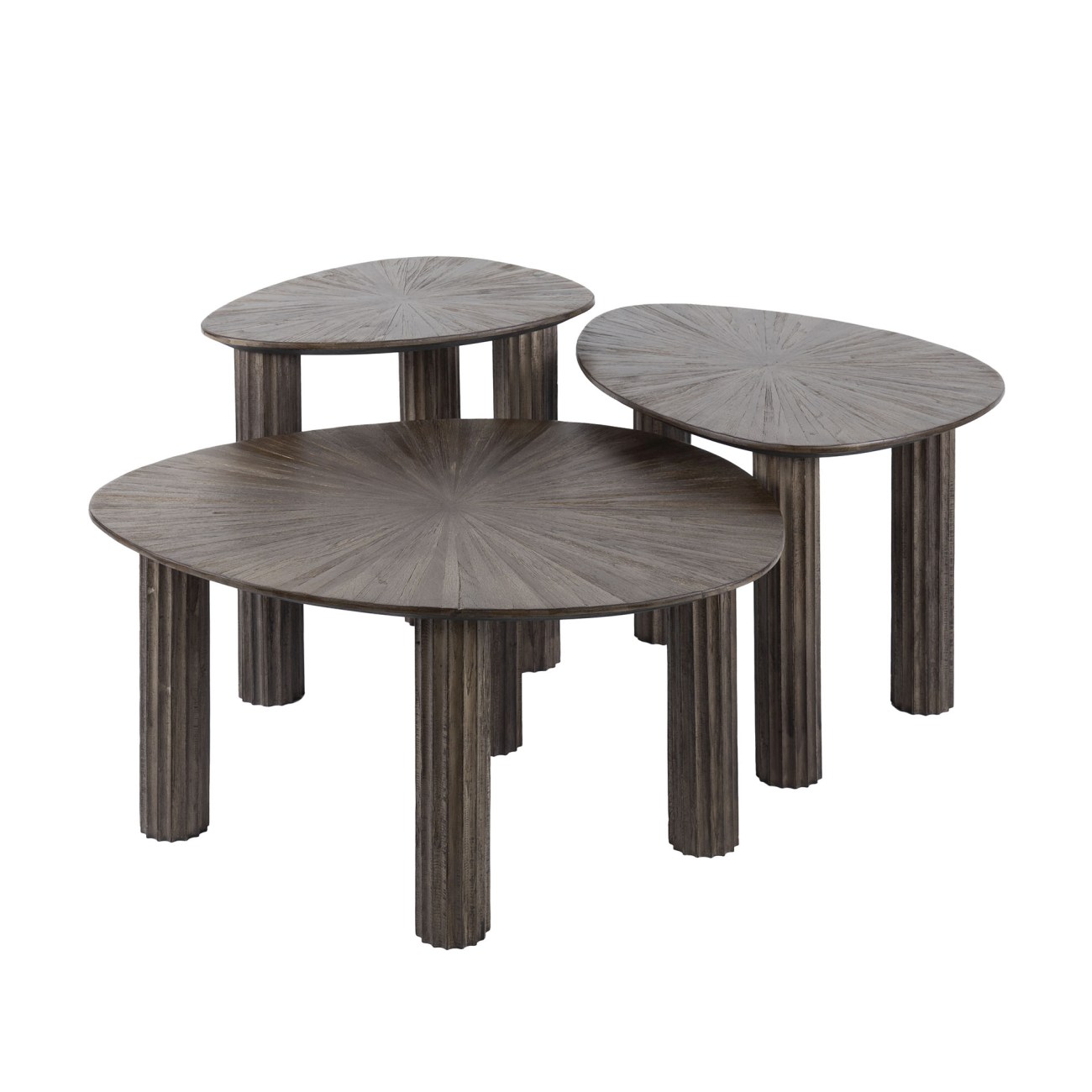 3er-Set Couchtisch Foray - Teakholz massiv Braun, Dreieckig