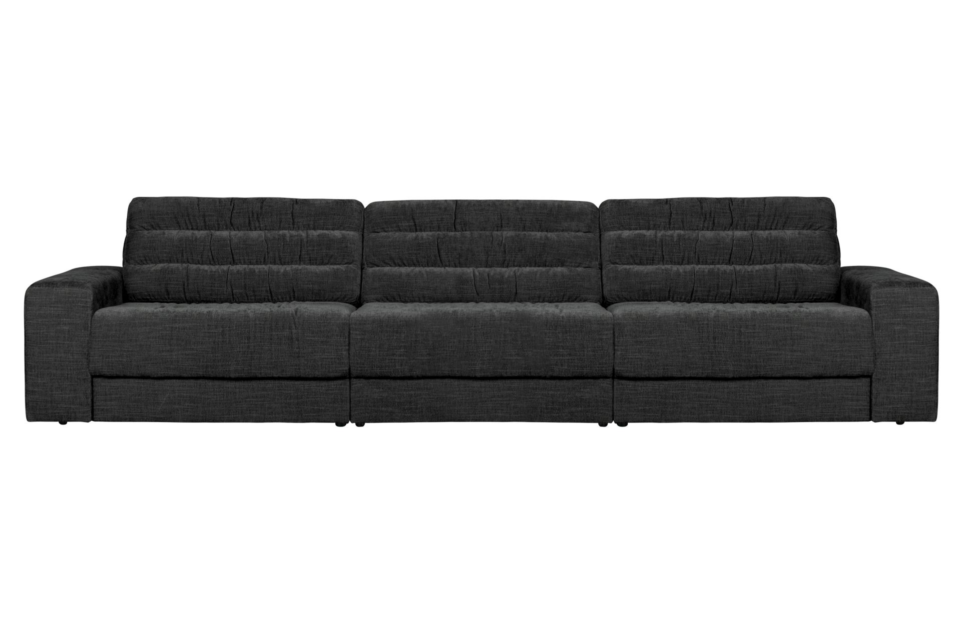 Das Sofa Date überzeugt mit seinem klassischen Design. Gefertigt wurde es aus einem Vintage Stoff, welcher einen Anthrazit Farbton besitzen. Das Gestell ist aus Kunststoff und hat eine schwarze Farbe. Das Sofa hat eine Breite von 316 cm.