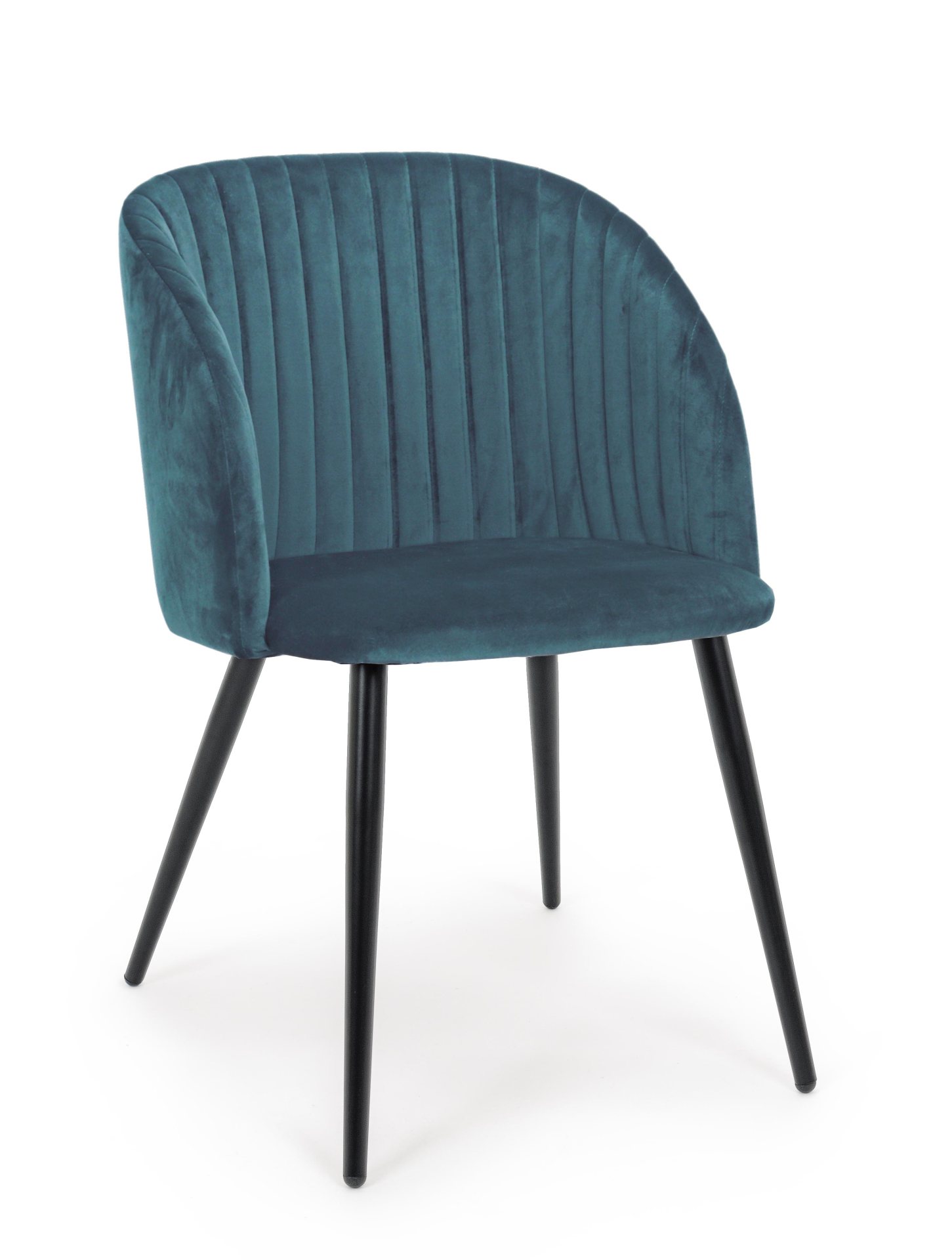 Der Esszimmerstuhl Queen überzeugt mit seinem modernem Design. Gefertigt wurde der Stuhl aus einem Samt-Bezug, welcher einen blauen Farbton besitzt. Das Gestell ist aus Metall und ist Schwarz. Die Sitzhöhe beträgt 49 cm.