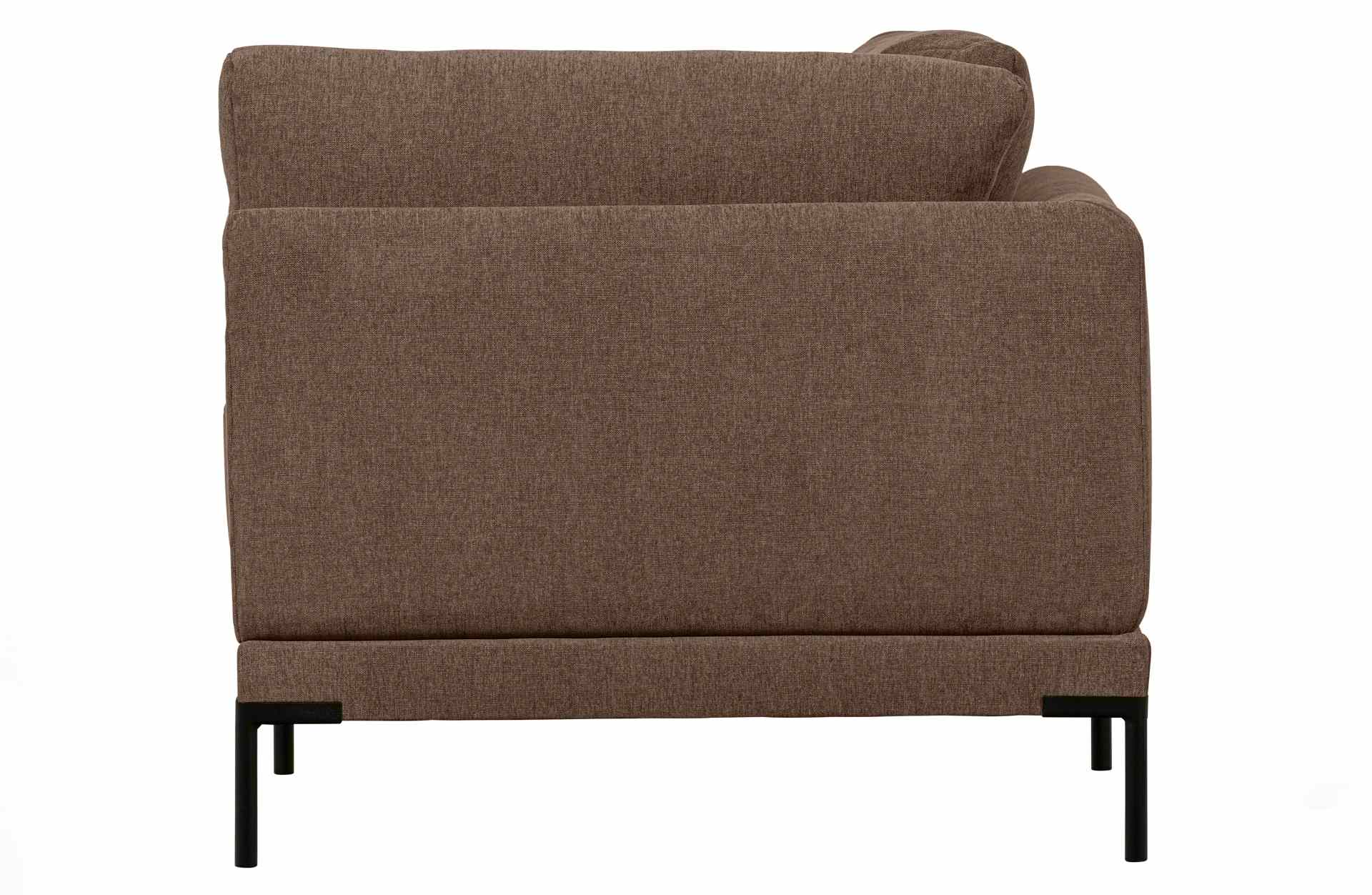 Das Modulsofa Couple Lounge überzeugt mit seinem modernen Design. Das Eck-Element wurde aus Melange Stoff gefertigt, welcher einen einen braunen Farbton besitzen. Das Gestell ist aus Metall und hat eine schwarze Farbe. Das Element hat eine Länge von 100 c