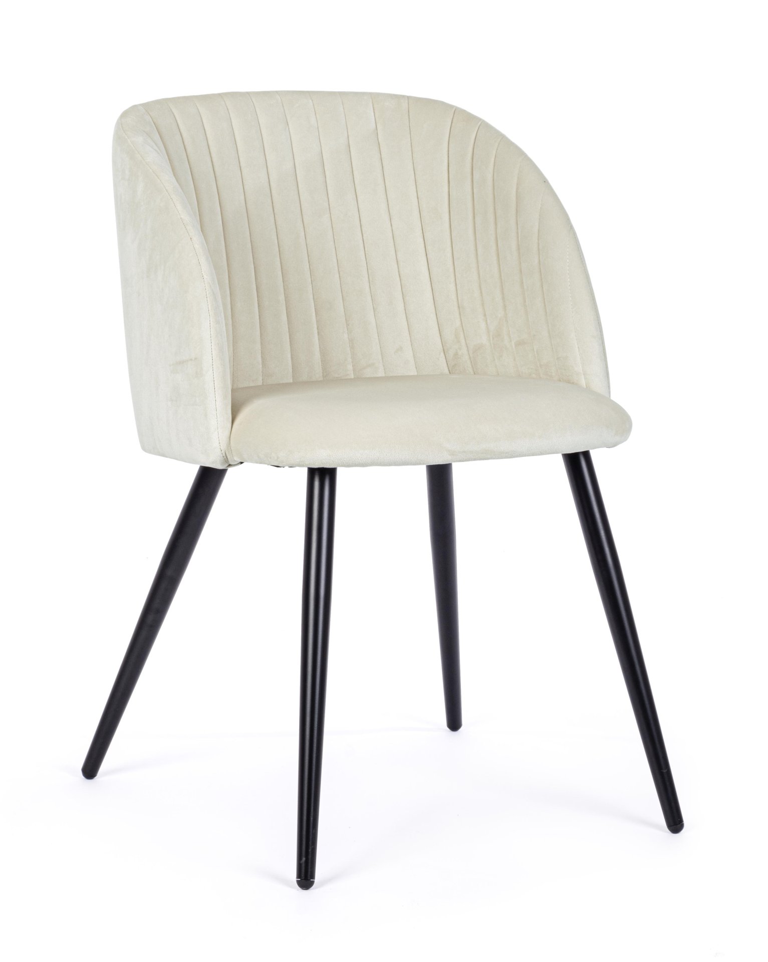 Der Esszimmerstuhl Queen überzeugt mit seinem modernem Design. Gefertigt wurde der Stuhl aus einem Samt-Bezug, welcher einen weißen Farbton besitzt. Das Gestell ist aus Metall und ist Schwarz. Die Sitzhöhe beträgt 49 cm.