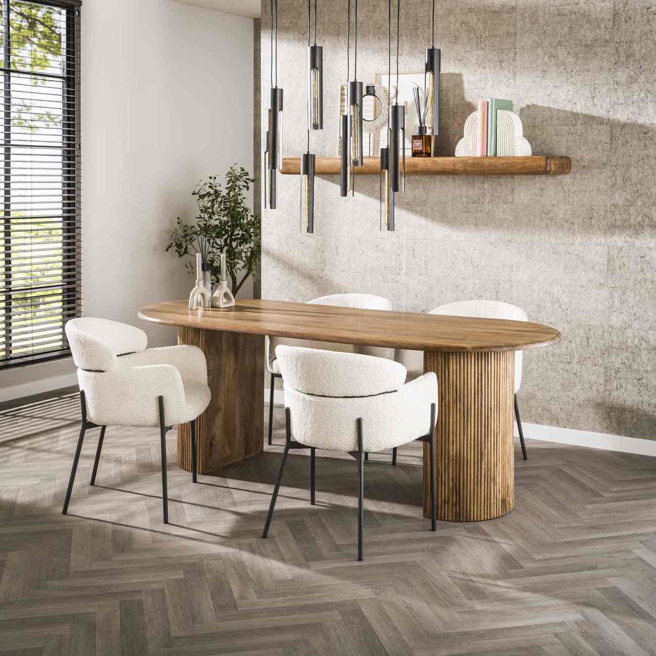 Esstisch Vagula - Magoholz Natur mit Sockelfüße, 215 x 90 cm