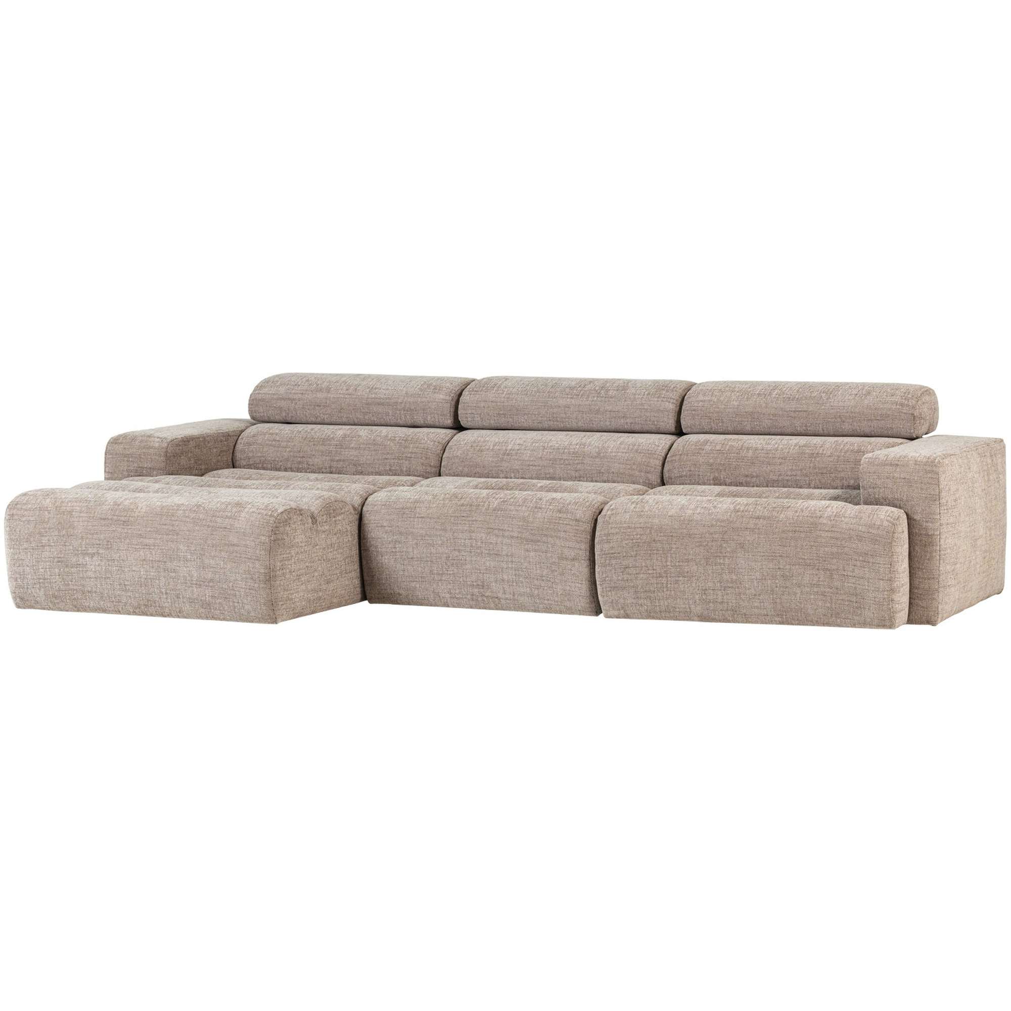 Ecksofa Novi Melange Natur - Chaiselongue mit verstellbarer Nackenstütze, Links
