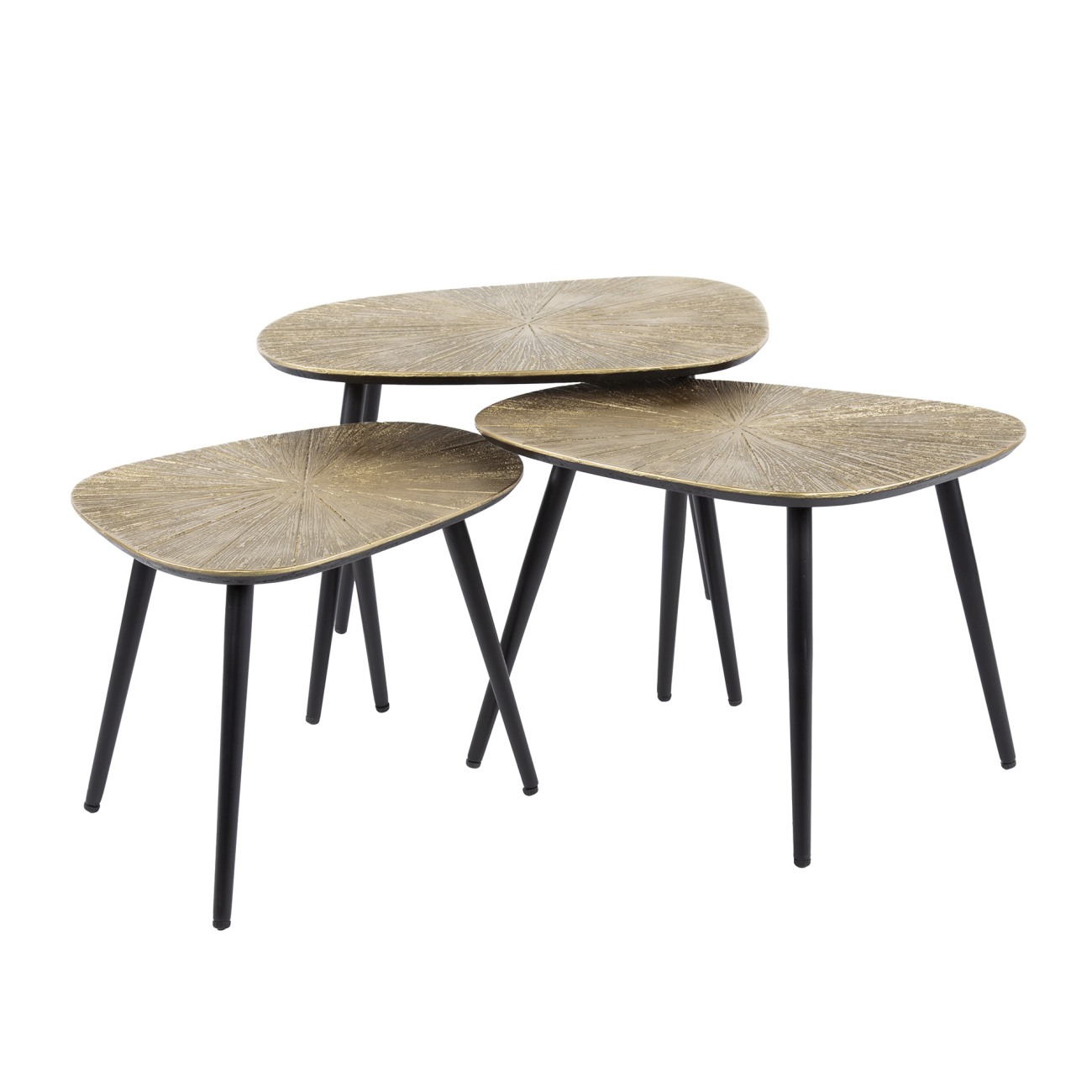 3er-Set Couchtisch Taroya - Metall in Gold, Viereckig