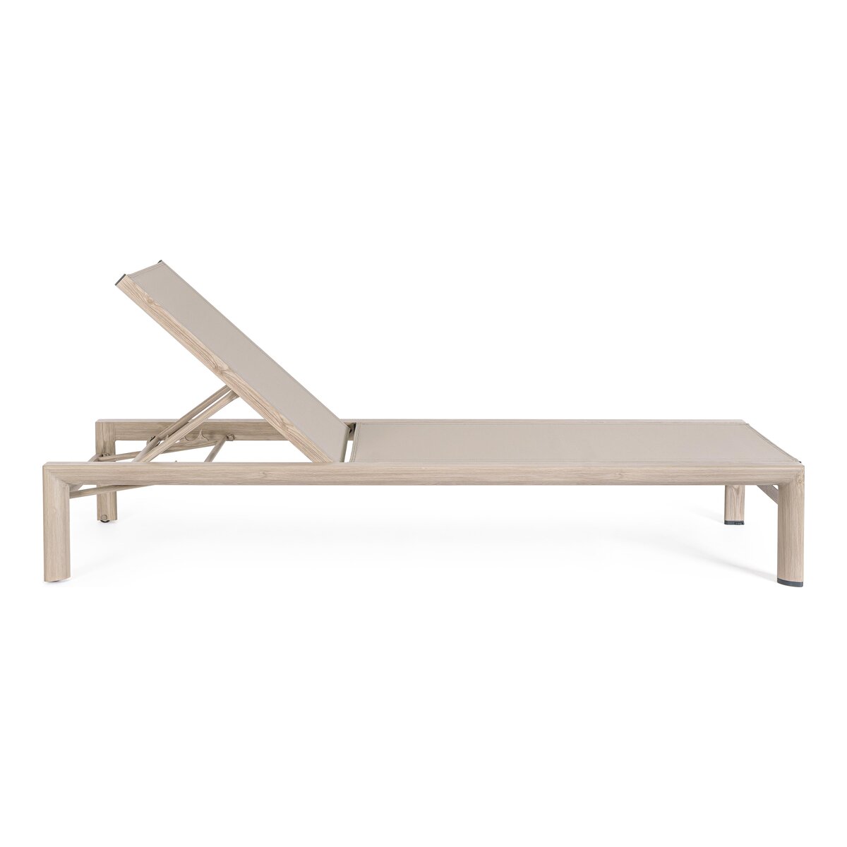 Gartenliege Skipper verstellbar - Textilene Hellbeige & Aluminium Natur mit Holz-Optik