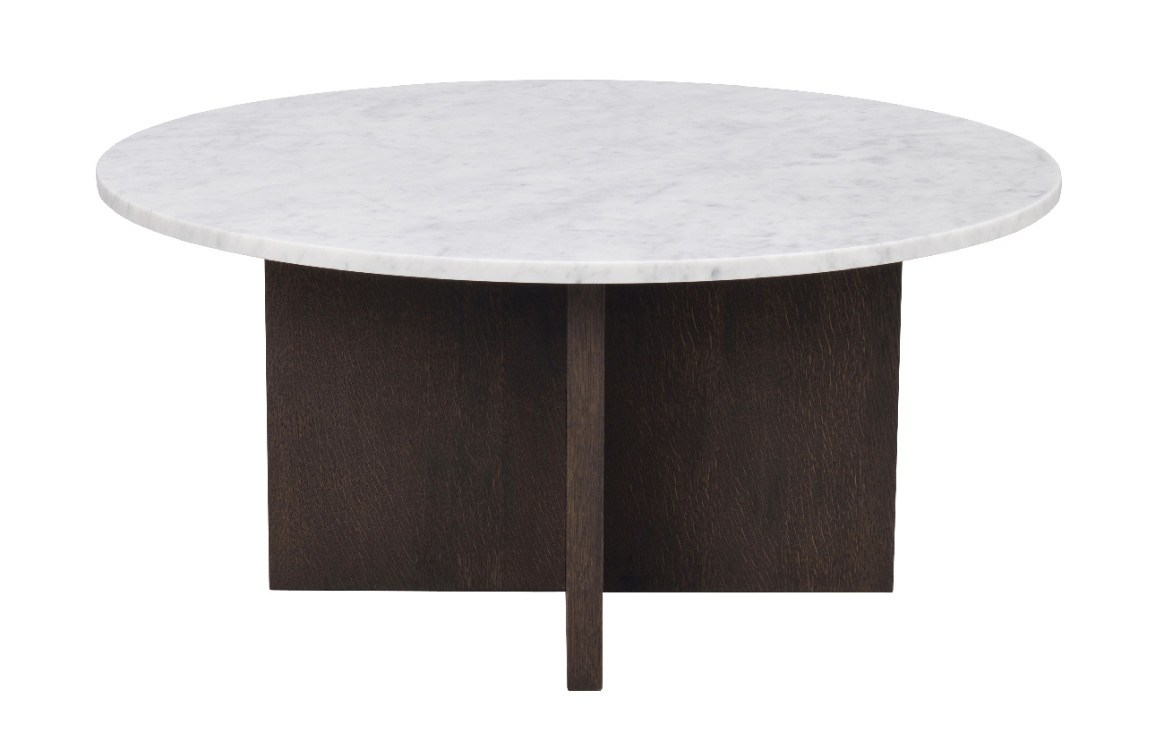 Edles Möbelstück: Couchtisch Brooksville, Marmor Rund 90cm, Weiß / Braun für stilvolle Einrichtung.