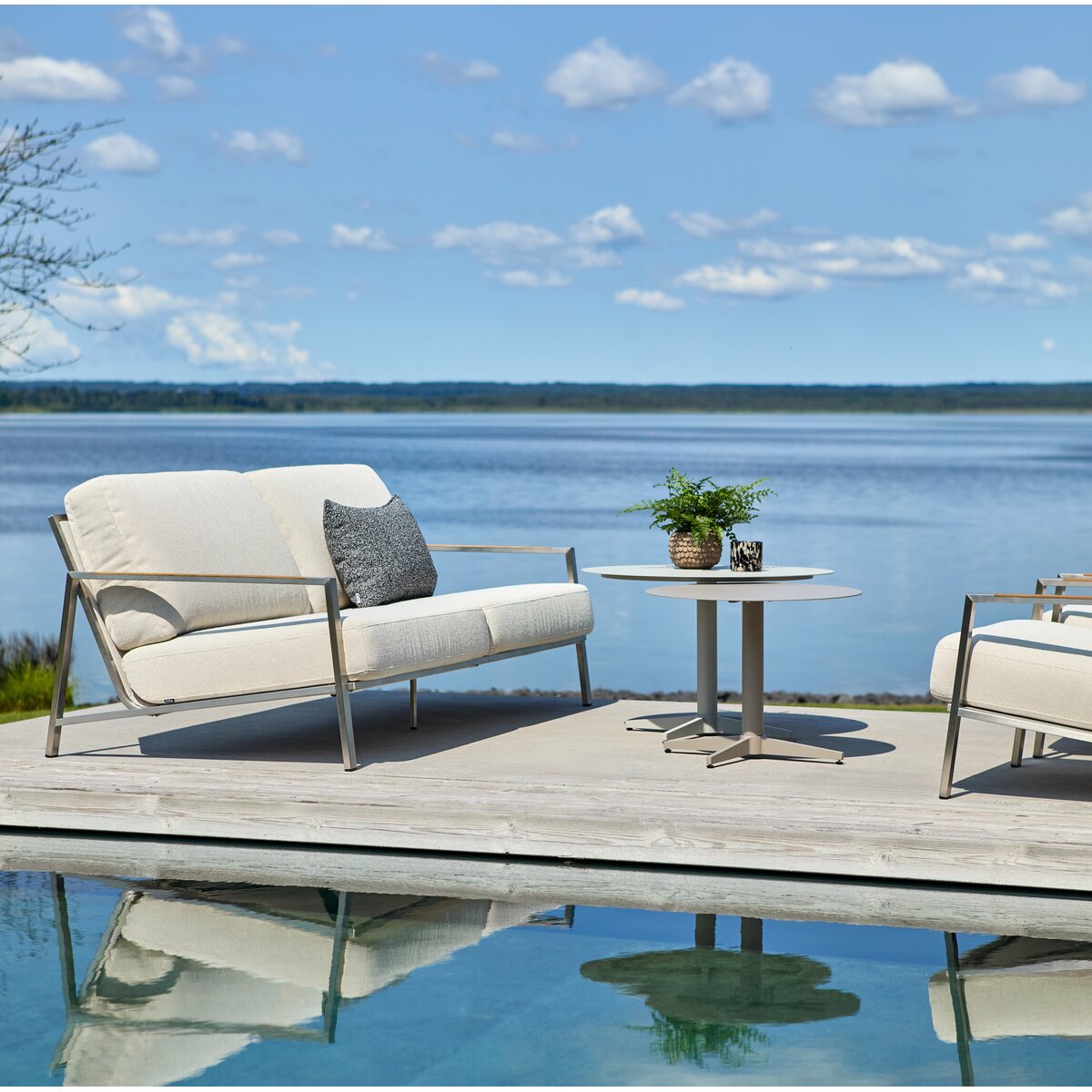 Gartensofa Naos 2,5-Sitzer, Edelstahl & Outdoor-Stoff, Dot Beige