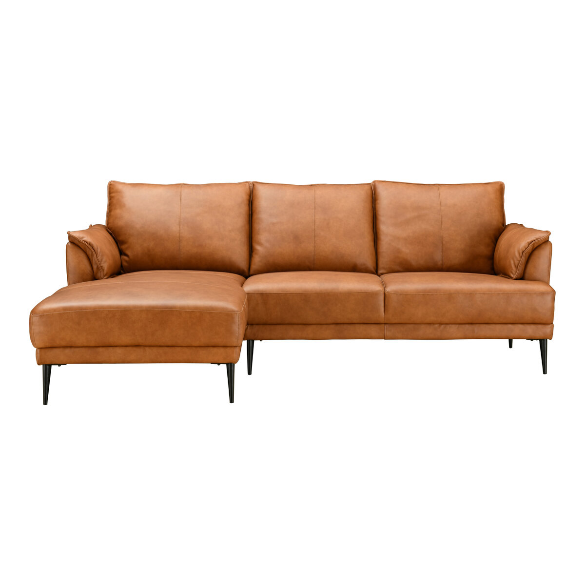 Ecksofa Luso Cognac Echtleder - Linke Recamiere, Taschenfederkern & Metallfüßen