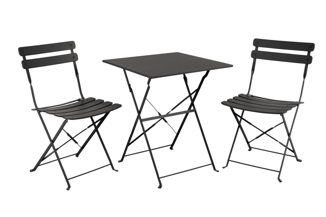 Das Garten-Set Ponte überzeugt mit seinem modernen Design. Gefertigt wurde er aus Aluminium, welches einen schwarzen Farbton besitzt. Das Gestell ist auch aus Aluminium. Das Set wird mit zwei Stühlen und einem Tisch geliefert.