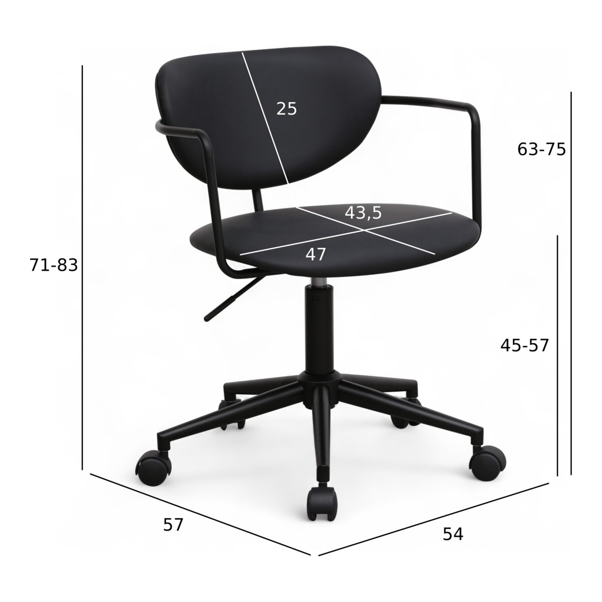Bürostuhl Odila aus Kunstleder - Drehbar, Höhenverstellbar, Neigbar, Schwarz